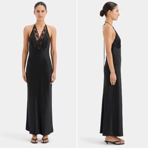 SIR. Aries Halter Dress Lace Black 100% Silk Maxi Low Back Gown Revolve Size 8